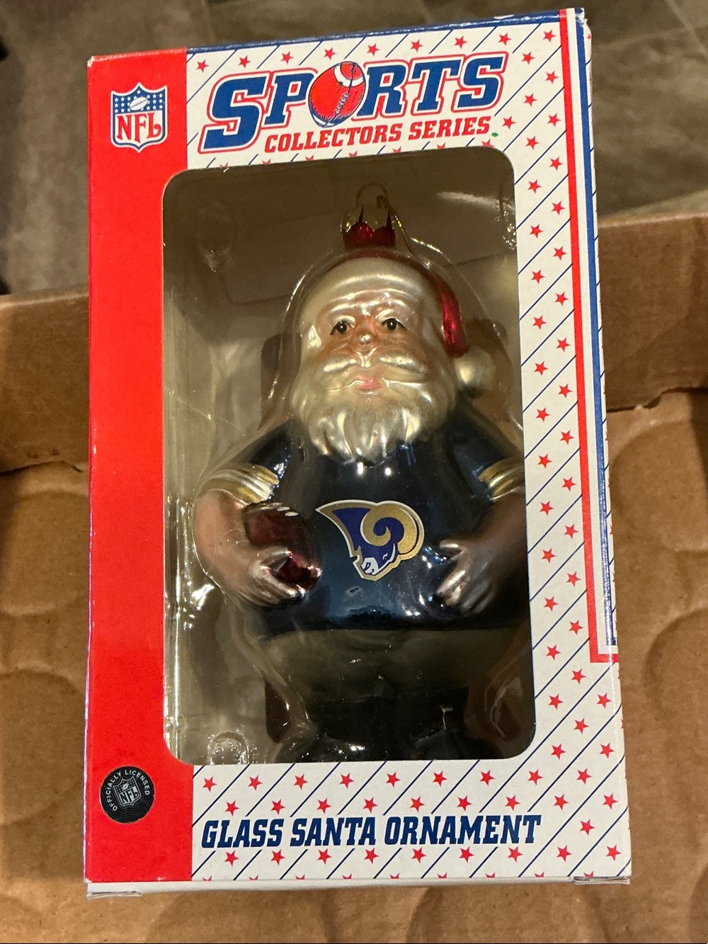 Vintage NFL St Louis Rams Santa Blown Glass Ornament Topperscot Inc NIB